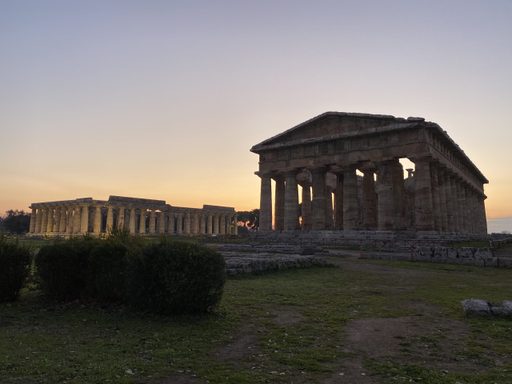 ancient greek stucture in sunset