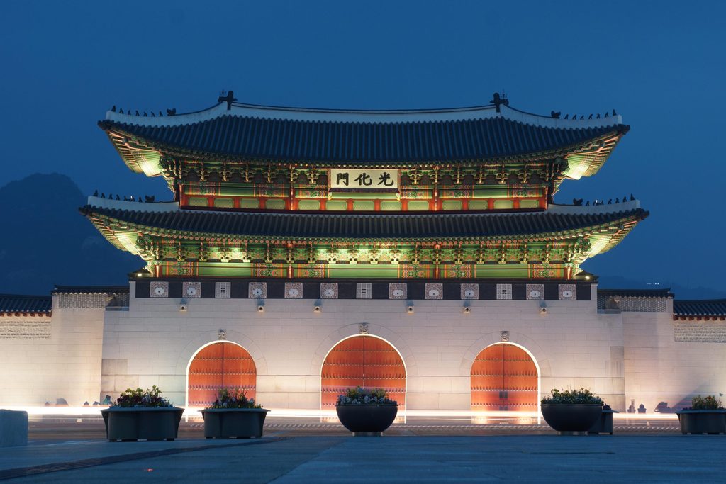 asian palace at night