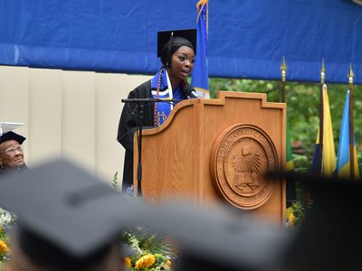Folasade Orepo-Orjay ’22 delivers a speech at Commencement 2022