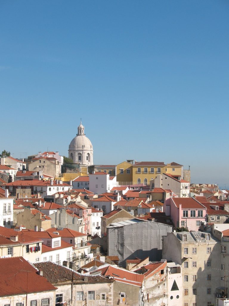 Rooftops and the dome of the Church of Santa Engrácia in Lisbon, Portugal