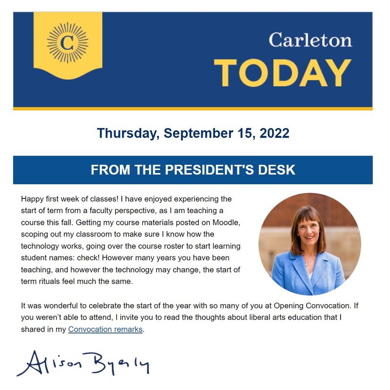 Carleton Today September 15, 2022 Carleton Today Carleton College