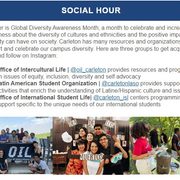 Screenshot of Social Hour section of the Oct. 20, 2022 issue of Carleton Today featuring Instagram accounts from Oil, LASO and ISL