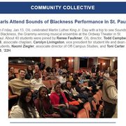 Screenshot of the Community Collective section of the Jan. 19, 2023 issue of Carleton Today featuring a group photo of staff and students attending the Sounds of Blackness performance at the Ordway in St. Paul.