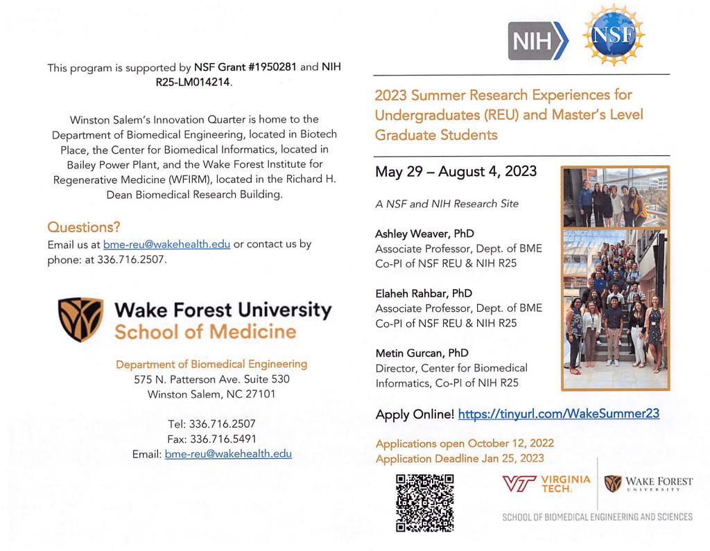 Wake Forest University School of Medicine Biomedical Engineering and