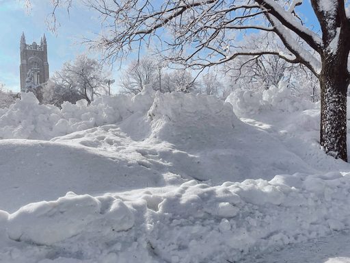 Huge piles of snow on the Bald Spot