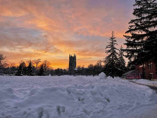 Wintery evening sunset behind Skinner Chapel