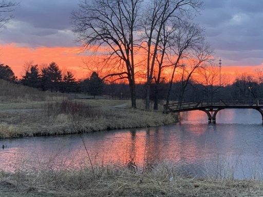 A Springtime Sunset by the Lake