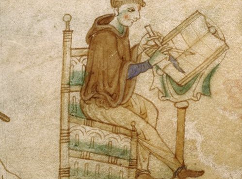 image of a drawing of a medieval scribe