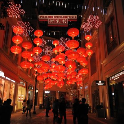 Red Paper Lanterns at Night Hong Kong