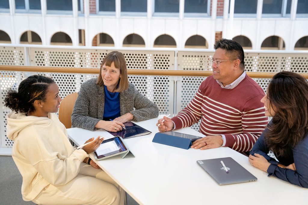 A collegial conversation in Anderson Hall