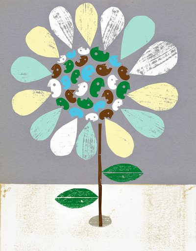 Illustration of a flower made up of faces and word balloons