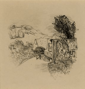 Pierre Bonnard: Man with dog on village road
