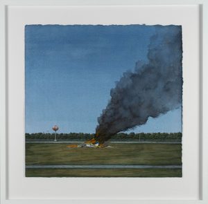 Painting of an airplane crash