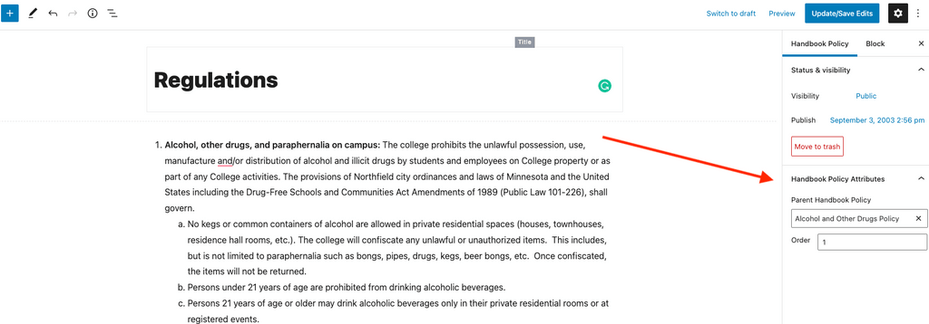 screenshot of child policy listing