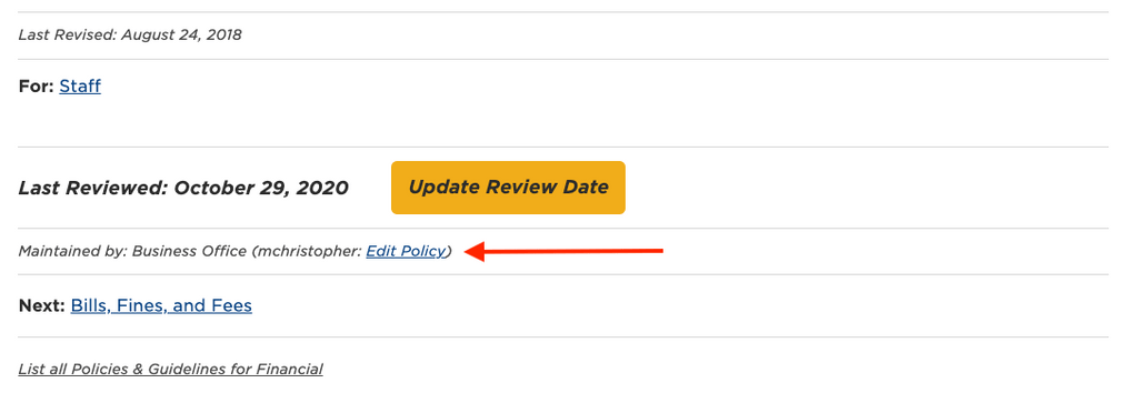 screenshot of handbook policy maintainer
