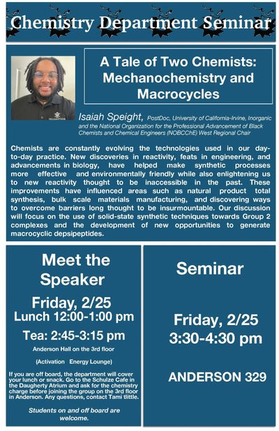 poster info for the Isaiah Speight seminar visit