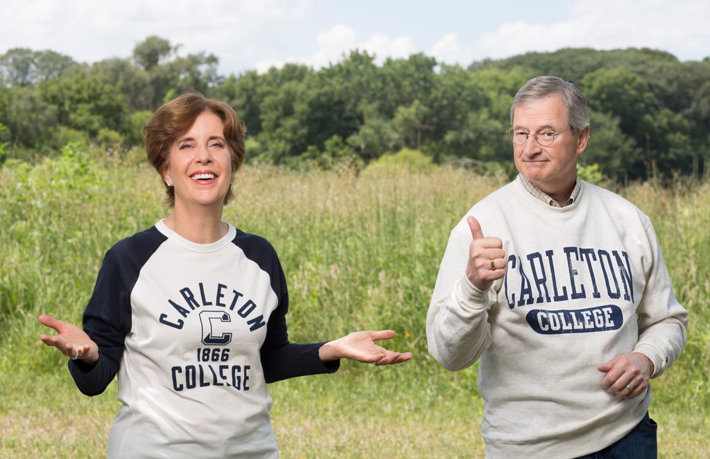 Cathy Paglia and Wally Weitz wearing Carleton shirts