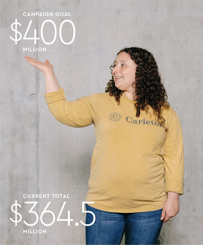 photo illustration showing the campaign status: $364.5 of the $400 million goal
