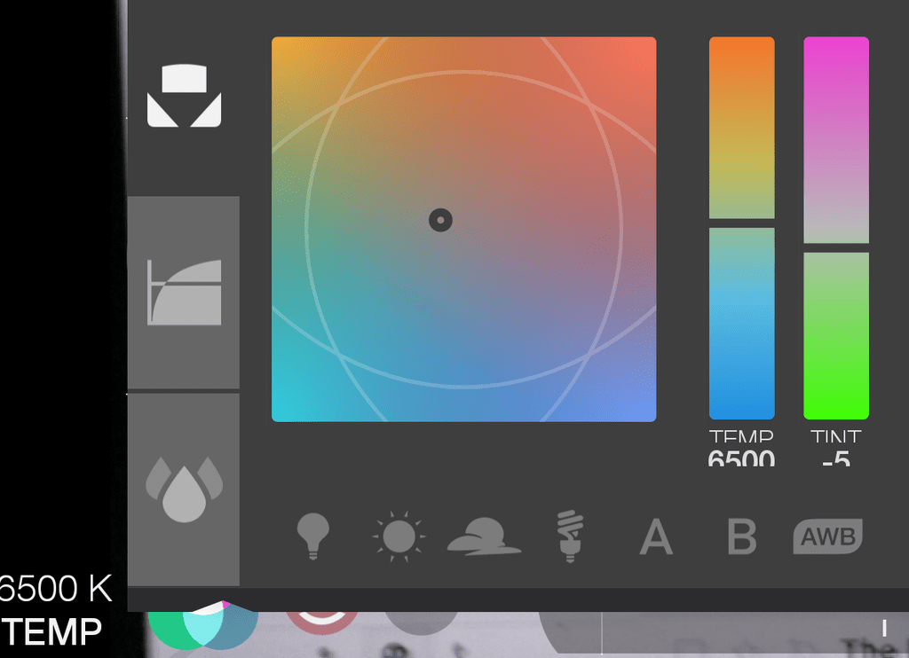 white balance control panel in FiLMiC Pro